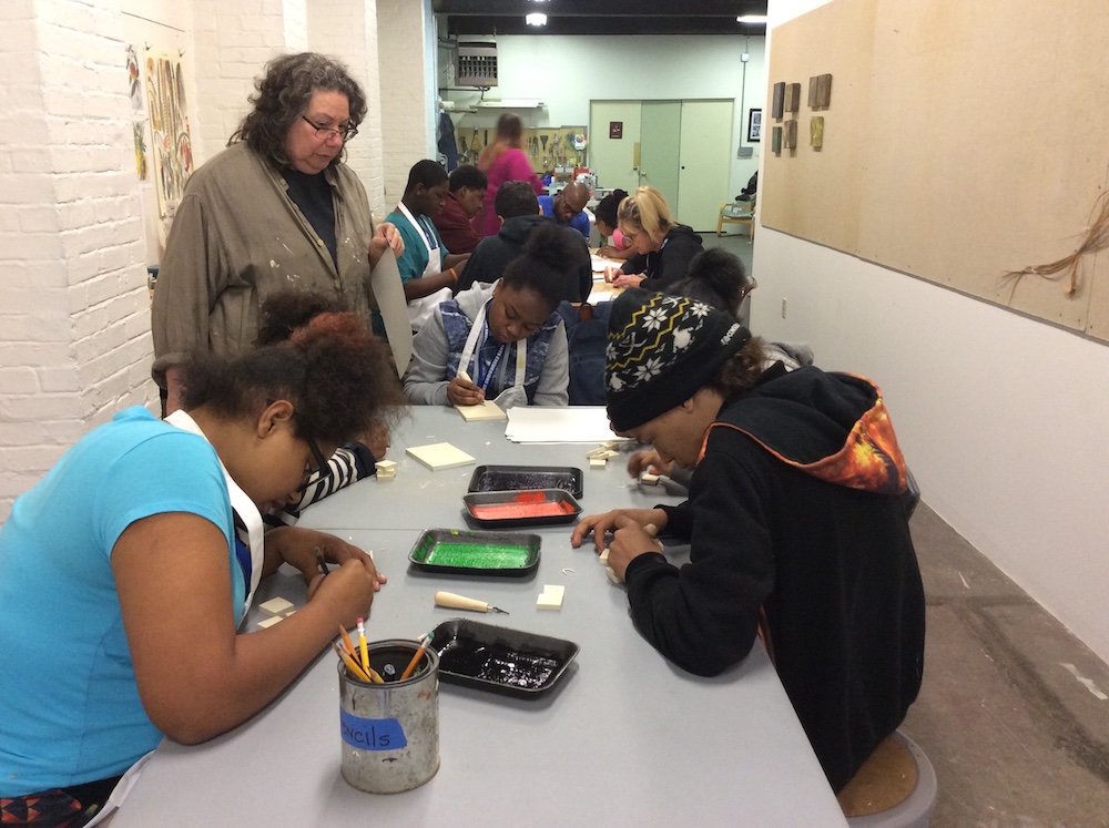 Making prints with Ann Rosenthal.