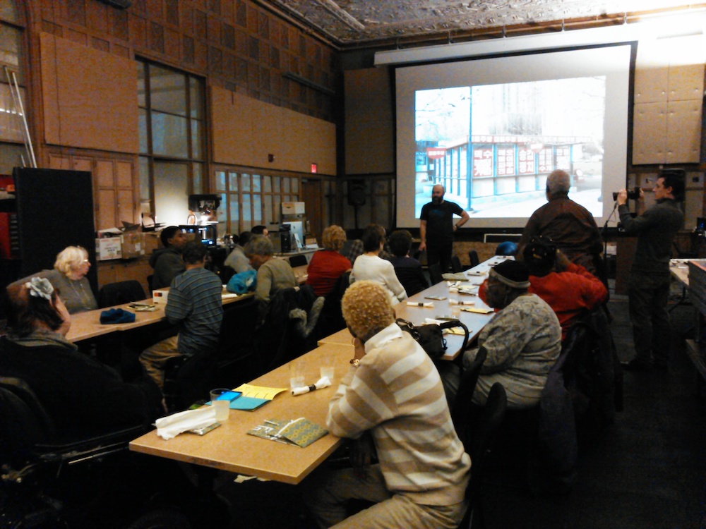 Enjoying a presentation at the Studio for Creative Inquiry.
